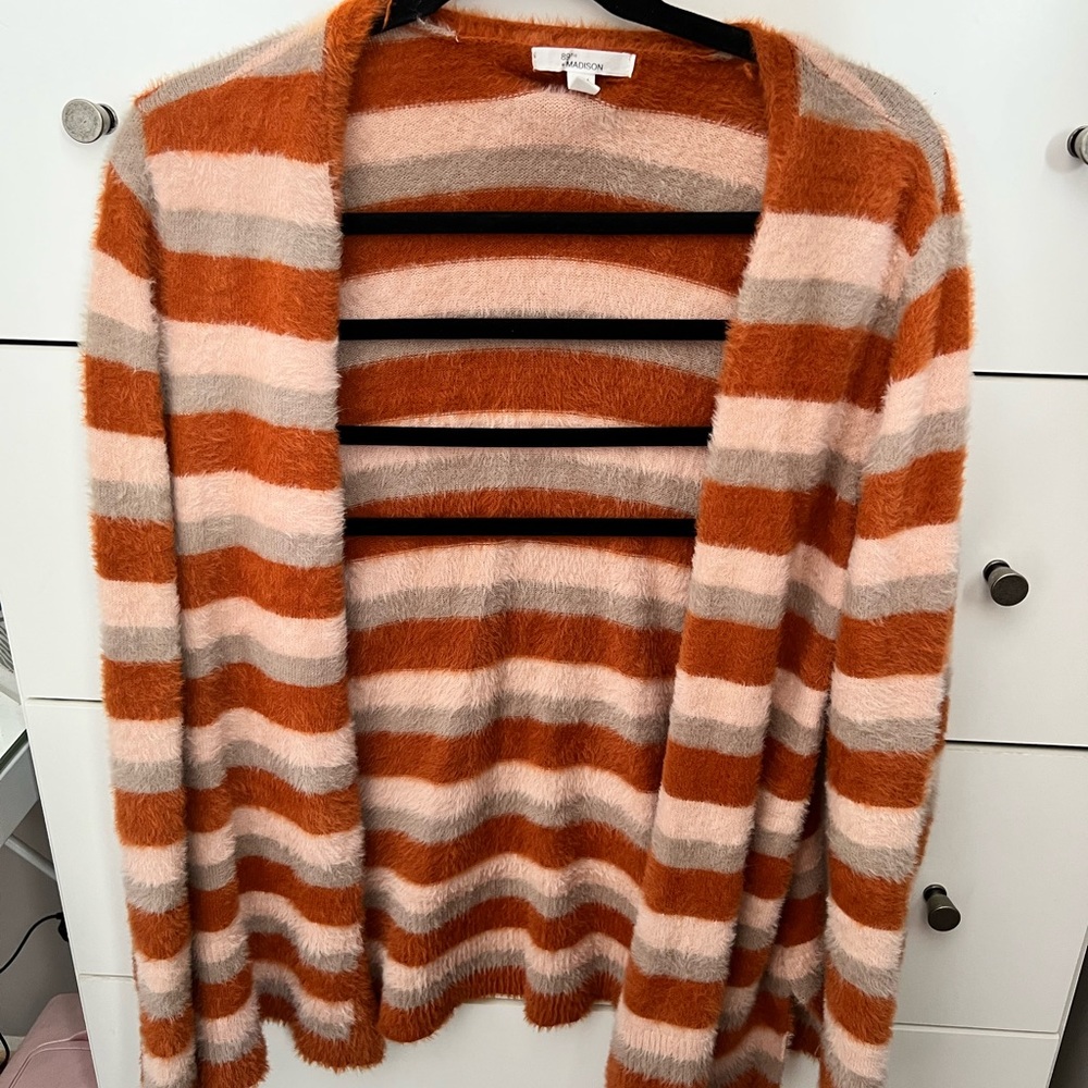 89th + Madison coloured fuzzy striped cardigan